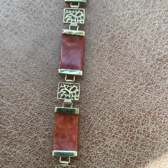 Red jadeite jade link bracelet 14k gold Chinese calligraphy - Picture 4 of 4